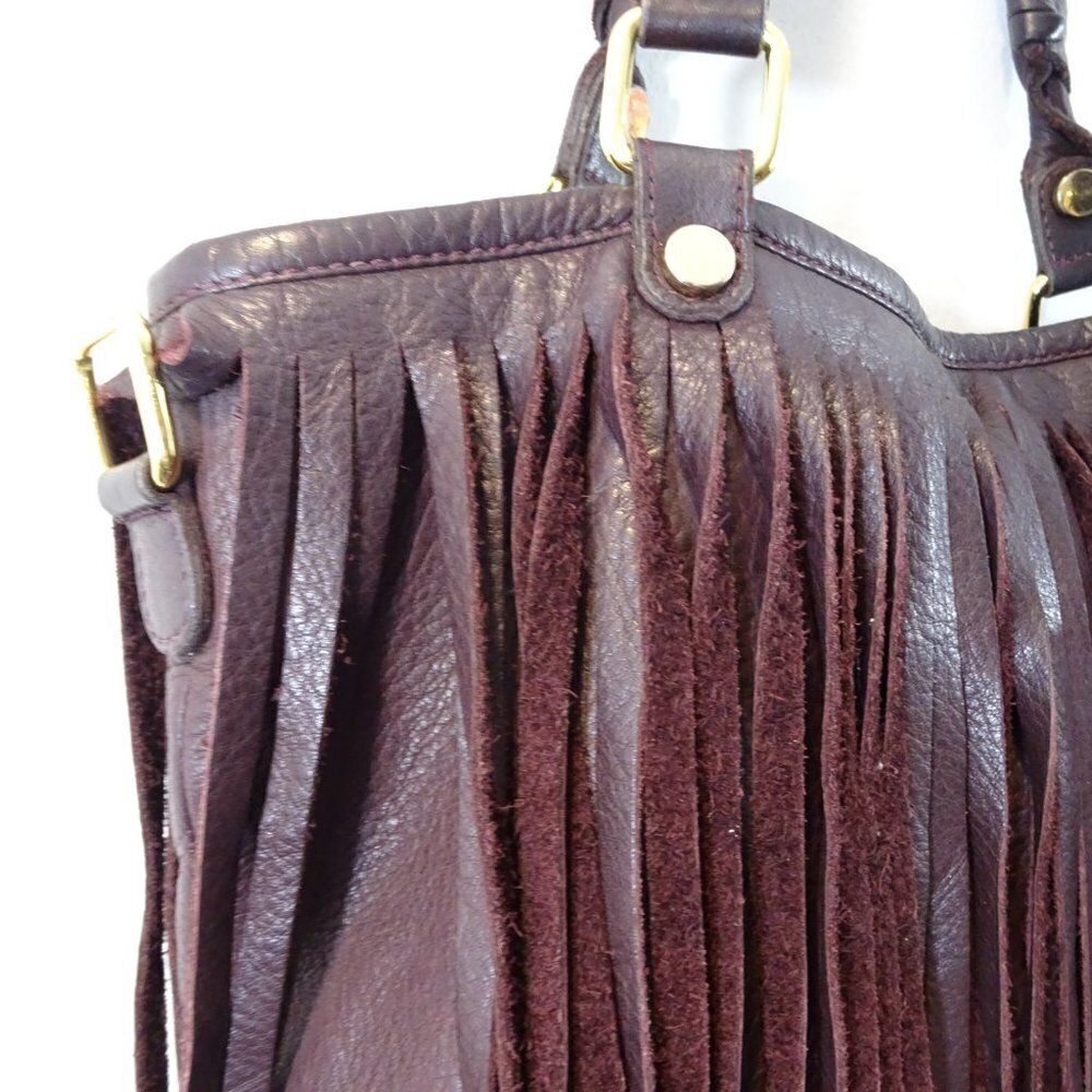 B-LOW THE BELT Twiggy Purple Oxblood Leather Fringe Shoulder Bag Crossbody NEW - Picture 5 of 6
